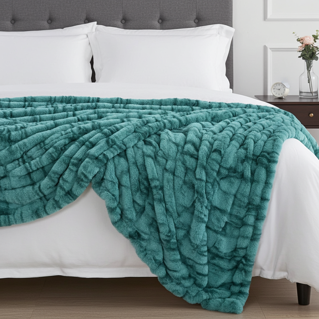Plutus Teal Sherpa Faux Fur Luxury Throw Blanket