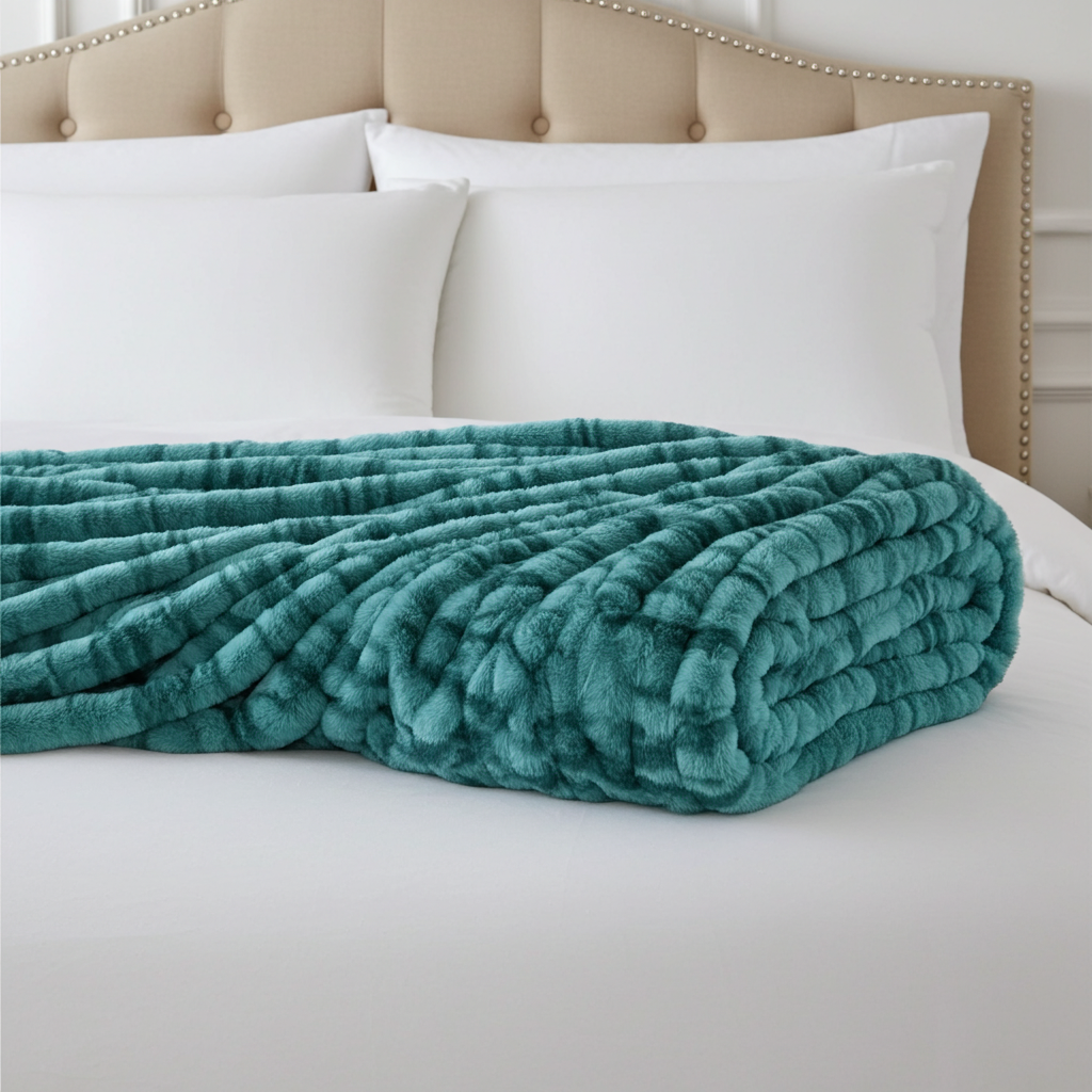 Plutus Teal Sherpa Faux Fur Luxury Throw Blanket