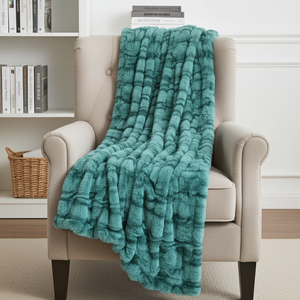 Plutus Teal Sherpa Faux Fur Luxury Throw Blanket