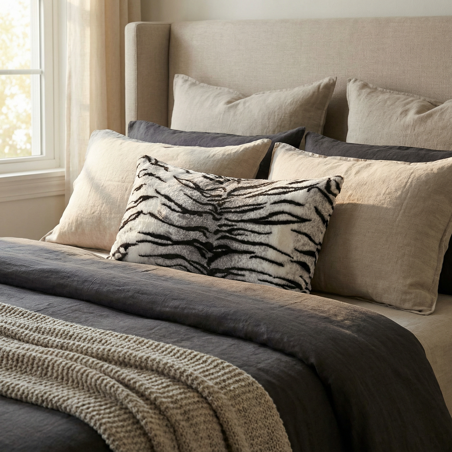Plutus Black and White Zebra Animal Faux Fur Luxury Throw Pillow