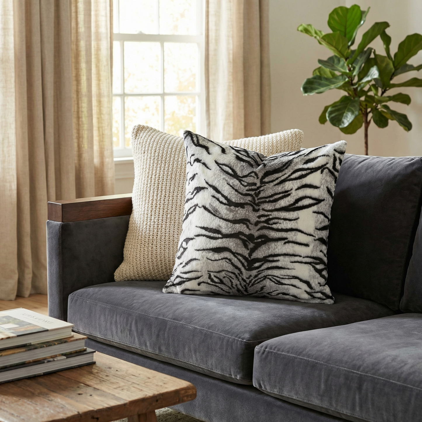 Plutus Black and White Zebra Animal Faux Fur Luxury Throw Pillow