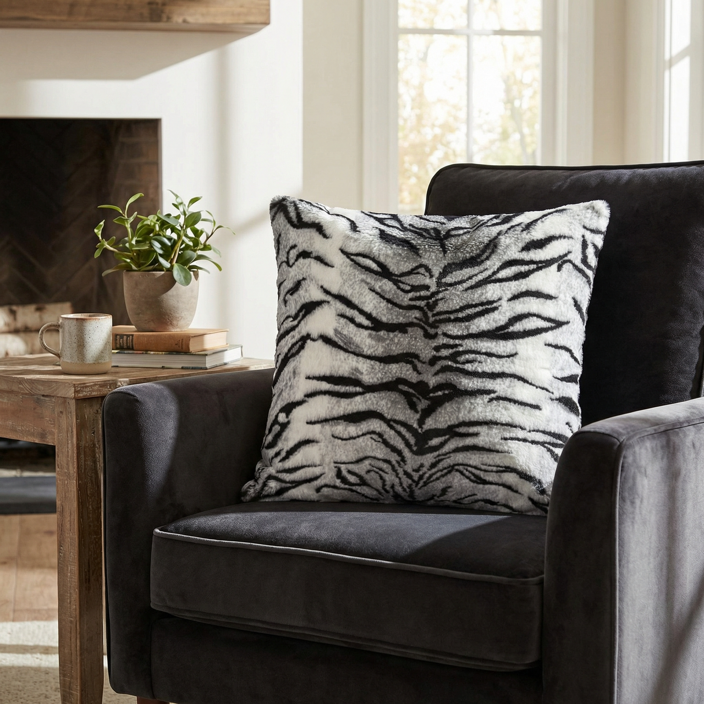 Plutus Black and White Zebra Animal Faux Fur Luxury Throw Pillow