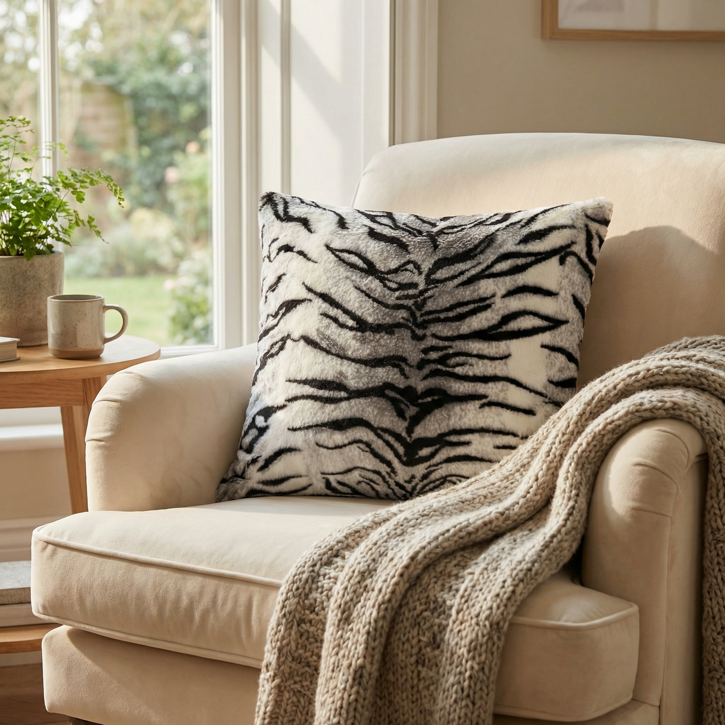 Plutus Black and White Zebra Animal Faux Fur Luxury Throw Pillow