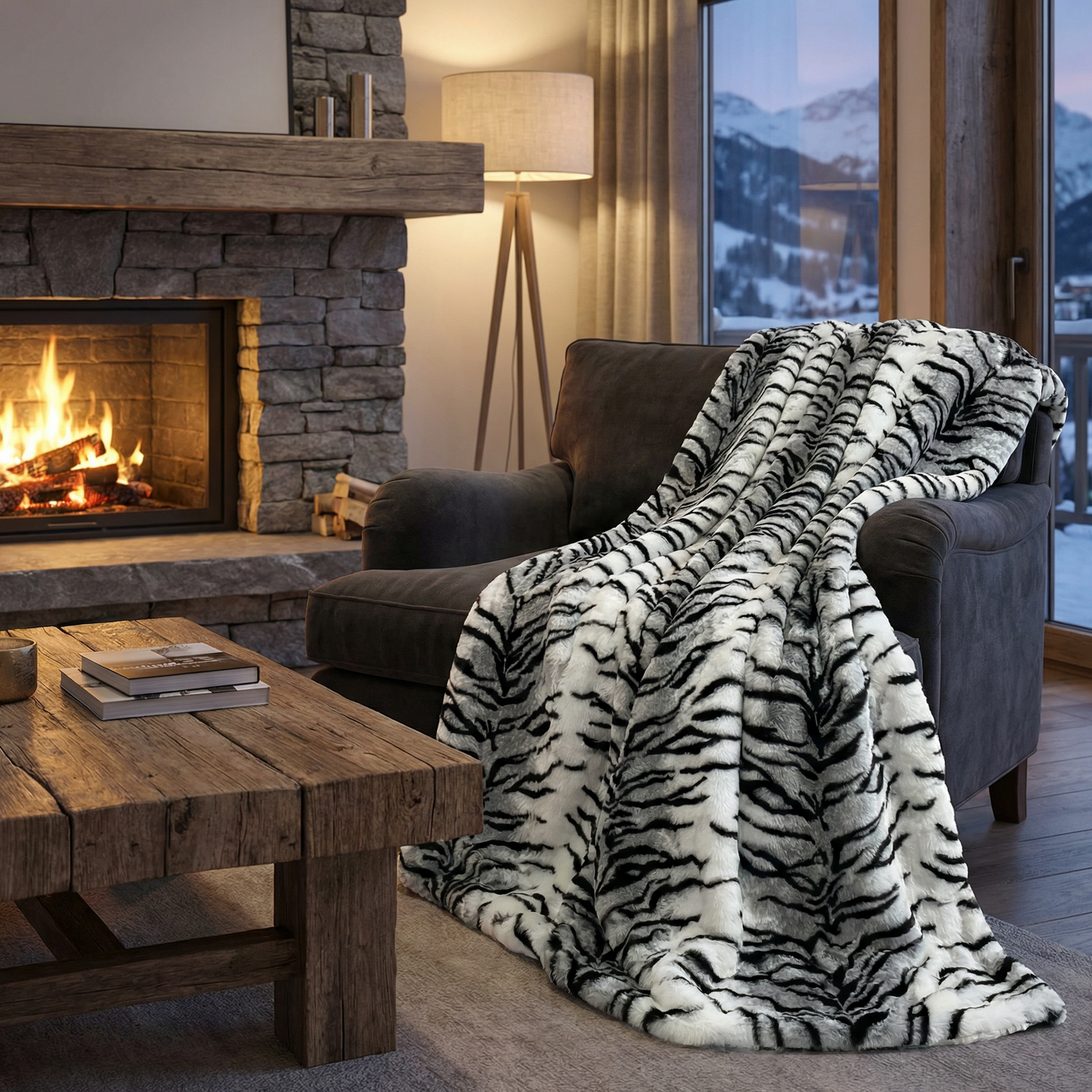 Plutus Black and White Zebra Faux Fur Luxury Throw Blanket