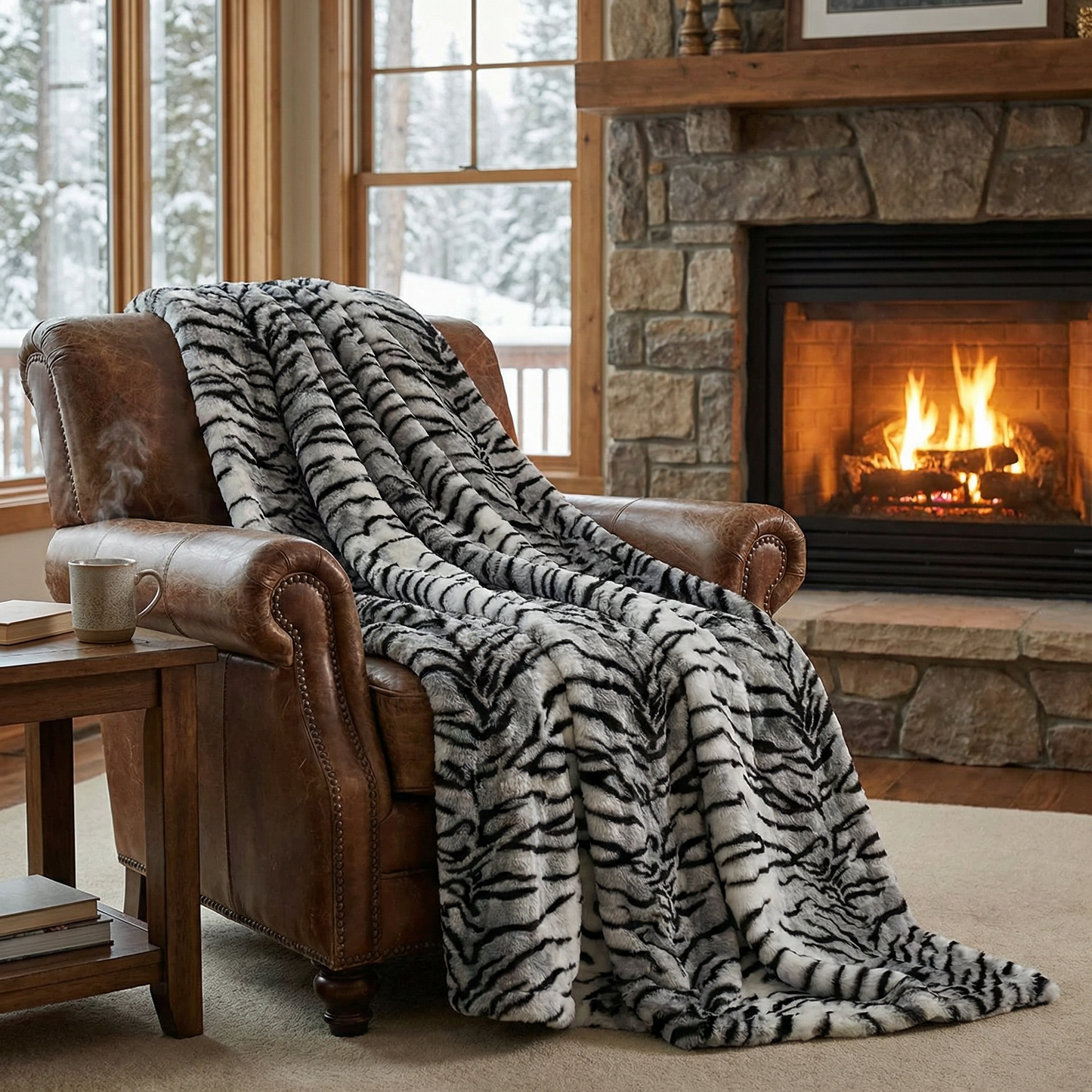 Plutus Black and White Zebra Faux Fur Luxury Throw Blanket