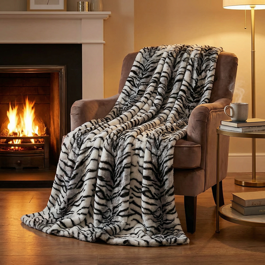Plutus Black and White Zebra Faux Fur Luxury Throw Blanket