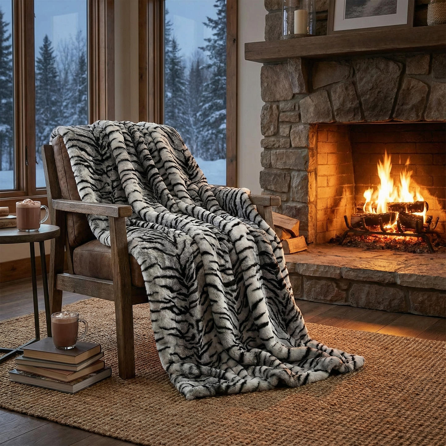 Plutus Black and White Zebra Faux Fur Luxury Throw Blanket