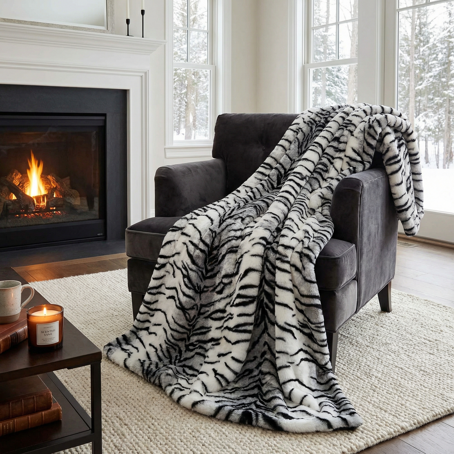 Plutus Black and White Zebra Faux Fur Luxury Throw Blanket