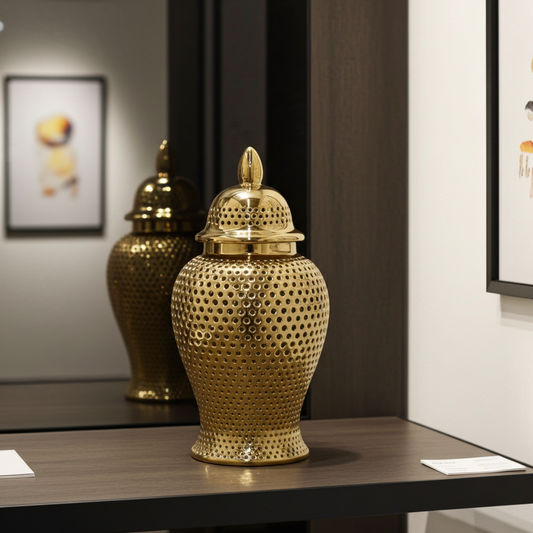 Plutus Brands Ceramic Jar, Gold Porcelain