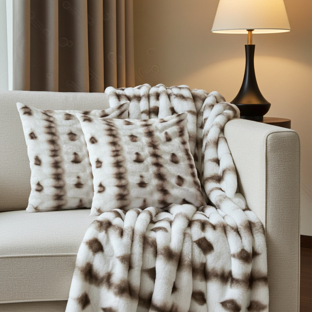 Plutus Creamy Fluffy Bunni Animal Faux Fur Pillow & Blanket Set