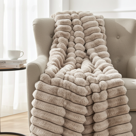 Plutus Taupe Luxe Bunny Faux Fur Luxury Throw Blanket