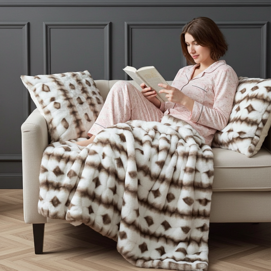 Plutus Creamy Fluffy Bunni Animal Faux Fur Pillow & Blanket Set