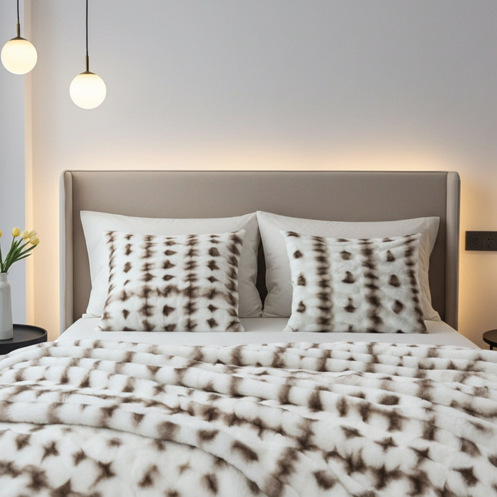 Plutus Creamy Fluffy Bunni Animal Faux Fur Pillow & Blanket Set