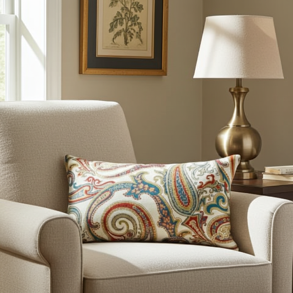 Paisley Bay Cream Red and Blue Handmade Luxury Pillow