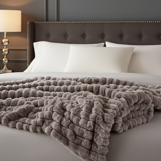 Plutus Brown Luxe Bunny Faux Fur Luxury Throw Blanket