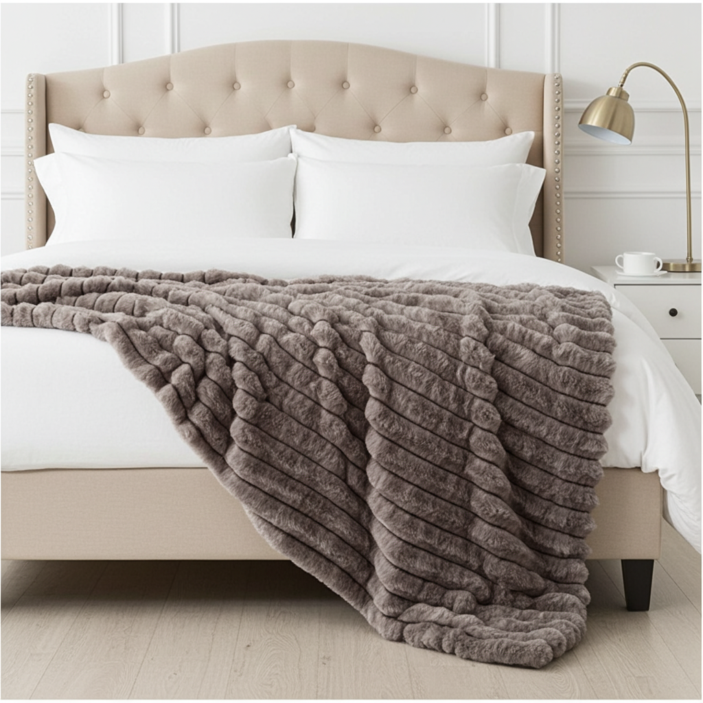 Plutus Brown Luxe Bunny Faux Fur Luxury Throw Blanket