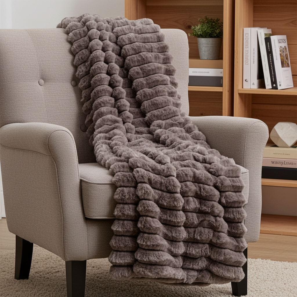 Plutus Brown Luxe Bunny Faux Fur Luxury Throw Blanket
