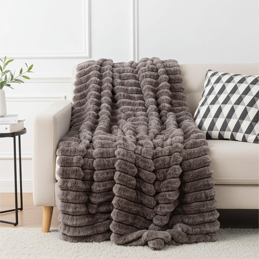Plutus Brown Luxe Bunny Faux Fur Luxury Throw Blanket