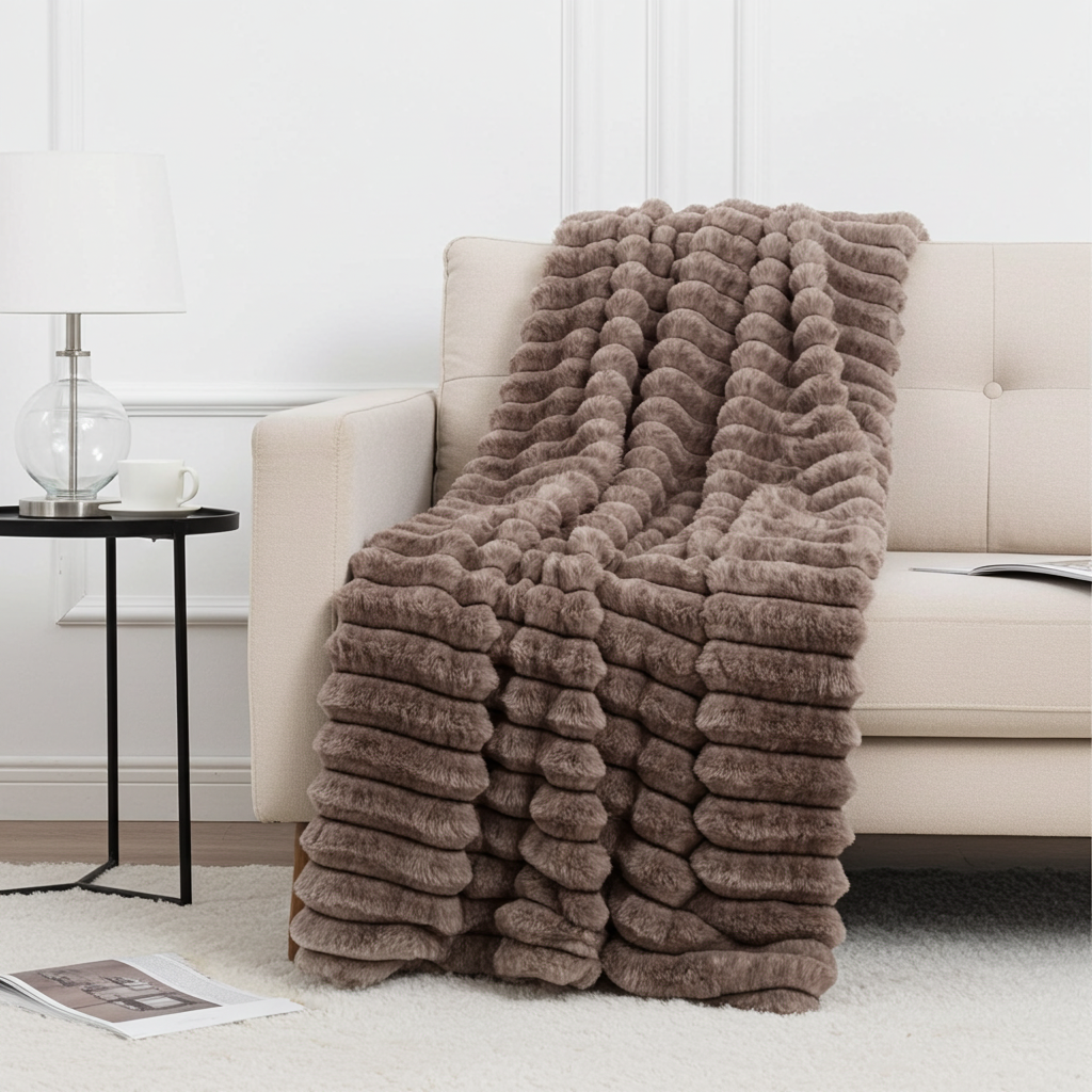 Plutus Brown Luxe Bunny Faux Fur Luxury Throw Blanket