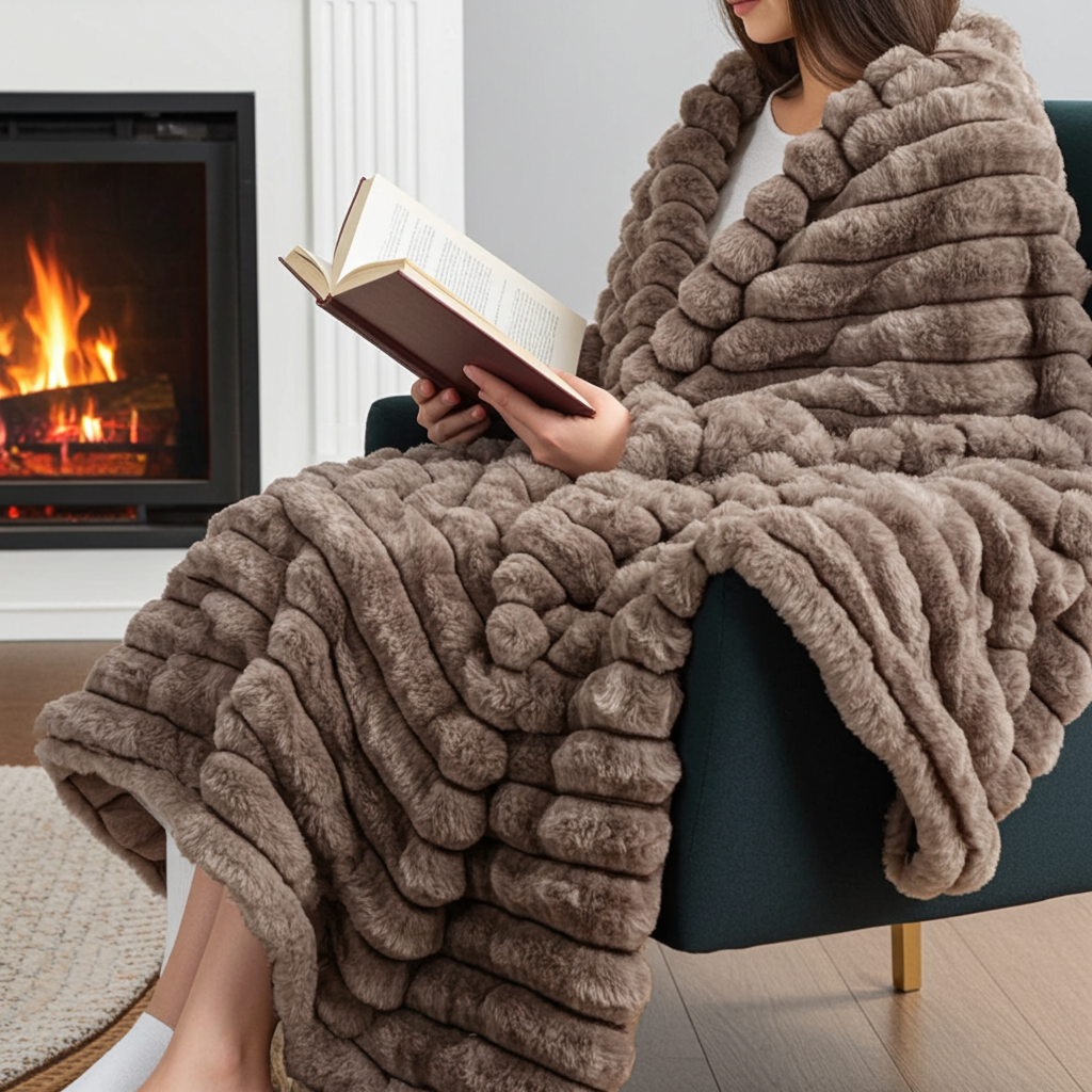 Plutus Brown Luxe Bunny Faux Fur Luxury Throw Blanket
