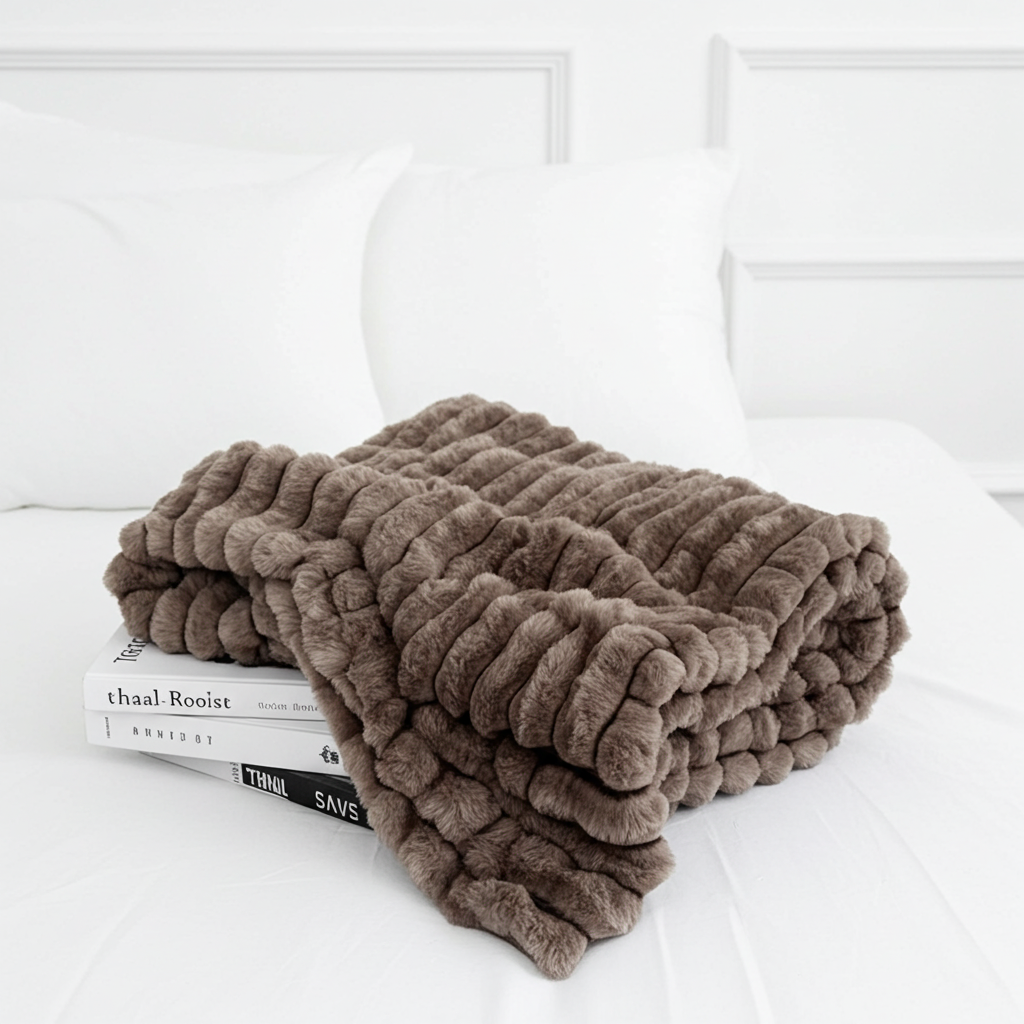 Plutus Brown Luxe Bunny Faux Fur Luxury Throw Blanket