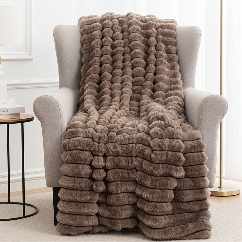 Plutus Brown Luxe Bunny Faux Fur Luxury Throw Blanket