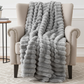 Plutus Gray Silver Luxe Bunny Faux Fur Luxury Throw Blanket