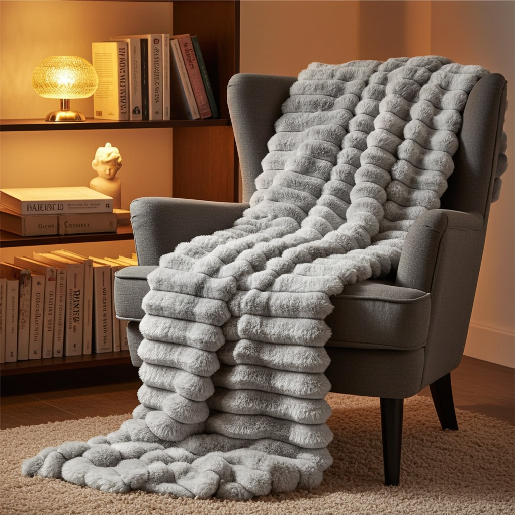 Plutus Gray Silver Luxe Bunny Faux Fur Luxury Throw Blanket