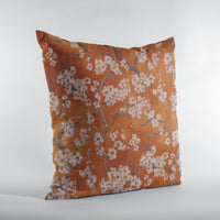 Plutus Persimmon Garden Cherry Blossoms Printed On A Linen Looking Polyester. Luxury Throw Pillow