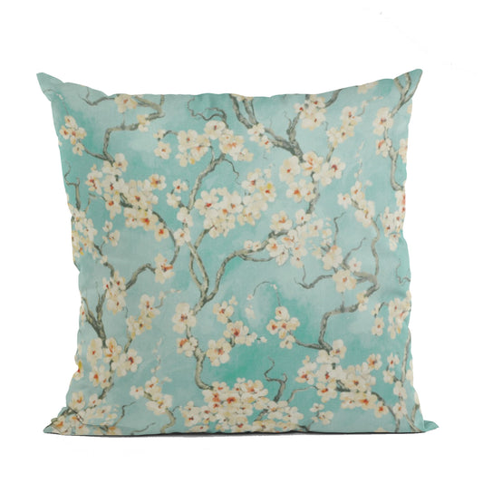 Plutus Spa Garden Cherry Blossoms Printed On A Linen Looking Polyester. Luxury Throw Pillow