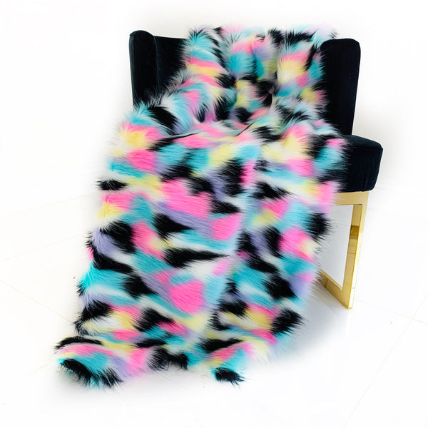 Plutus Pink, Blue, Black, Yellow  Exotic Faux Fur Luxury Throw Blanket