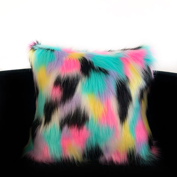 Plutus Pink, Blue, Black, Yellow Exotic Animal Faux Fur Luxury Throw Pillow