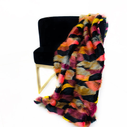 Plutus Burgundy, Black  Exotic Parrot Faux Fur Luxury Throw Blanket