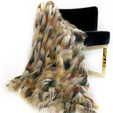 Plutus Multi-Color  Fancy Feather Faux Fur Luxury Throw Blanket