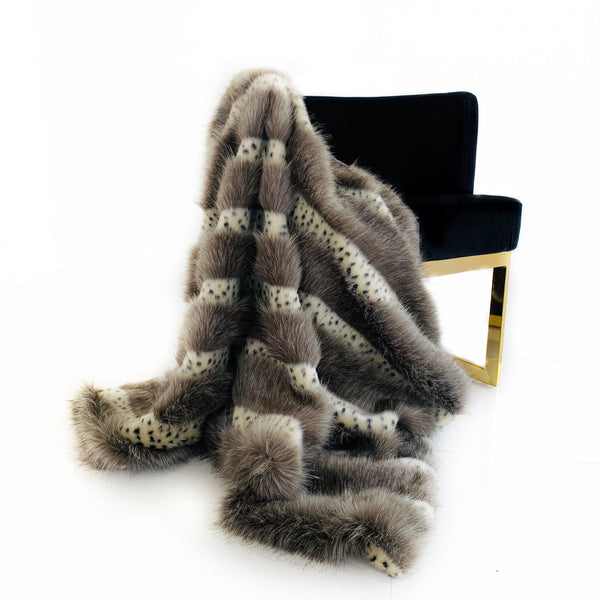 Plutus Gray  Two Tone Feather Faux Fur Luxury Throw Blanket