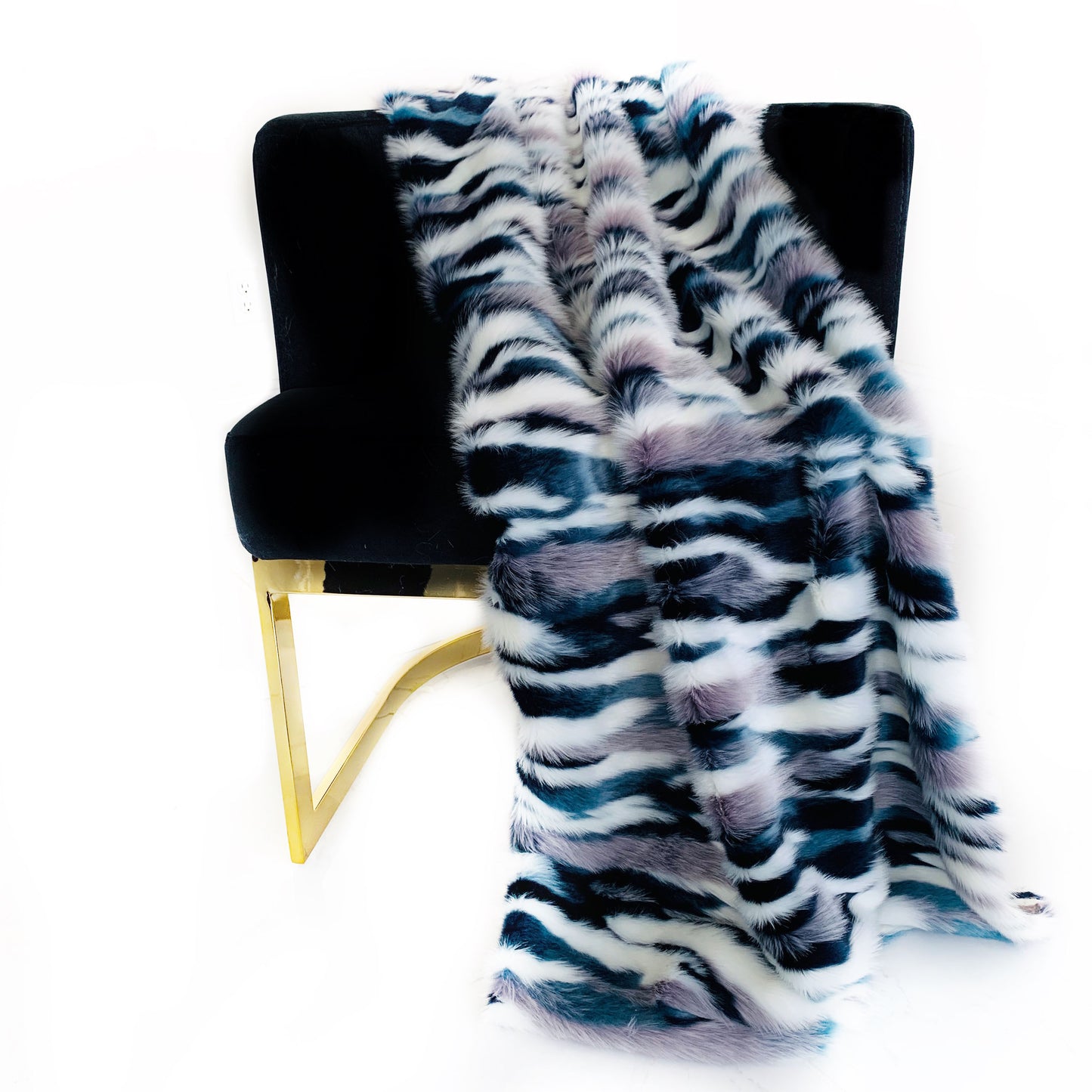 Plutus Blue, Black, White  Fancy Faux Fur Luxury Throw Blanket