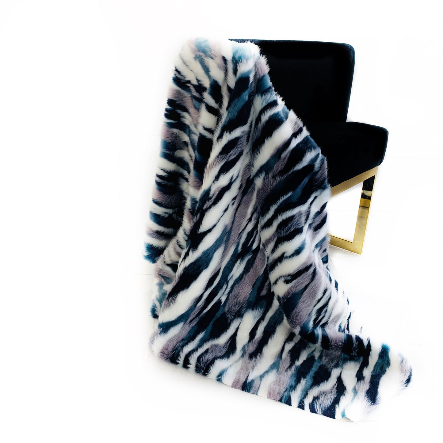 Plutus Blue, Black, White  Fancy Faux Fur Luxury Throw Blanket