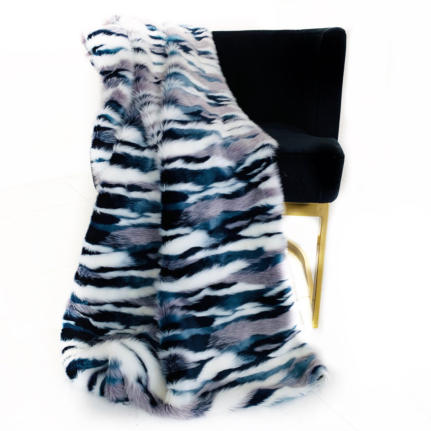 Plutus Blue, Black, White  Fancy Faux Fur Luxury Throw Blanket