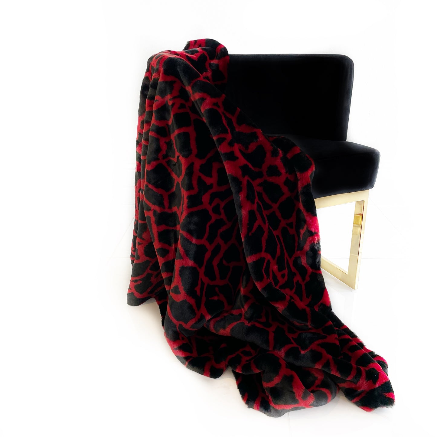 Plutus Red Black Plush Faux Fur Luxury Throw Blanket