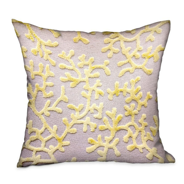 Lemon Reef Yellow, Cream Floral Luxury Throw Pillow