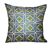 Shamrock Gem Blue, Green Geometric Luxury Outdoor/Indoor Throw Pillow