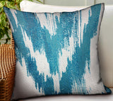Teal Avalanche Blue Ikat Luxury Outdoor/Indoor Throw Pillow
