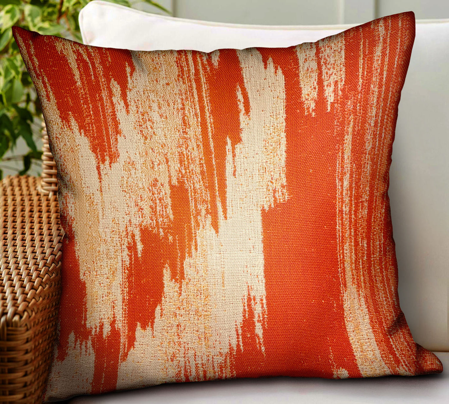 Tangelo Avalanche Orange Ikat Luxury Outdoor/Indoor Throw Pillow