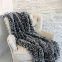 Wolf Faux Fur Grey Luxury Throw