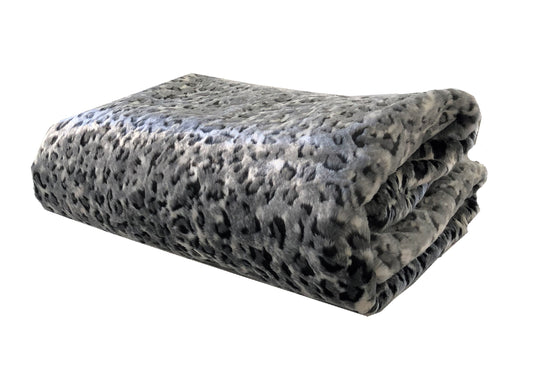 Snow Leopard Faux Fur Gray Luxury Throw