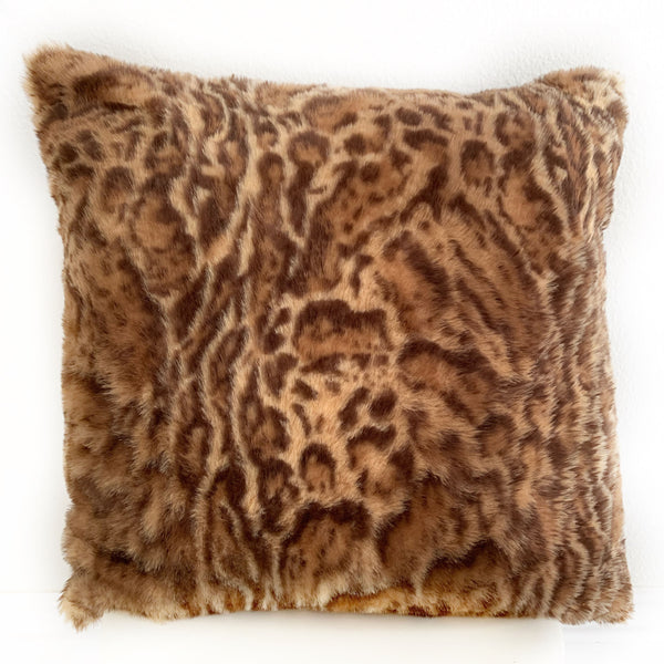 Plutus Brown, Beige Jungle Cat Animal Faux Fur Luxury Throw Pillow