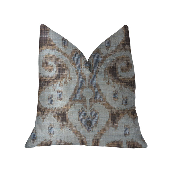 Paragon Brown, Blue and Beige Luxury Throw Pillow