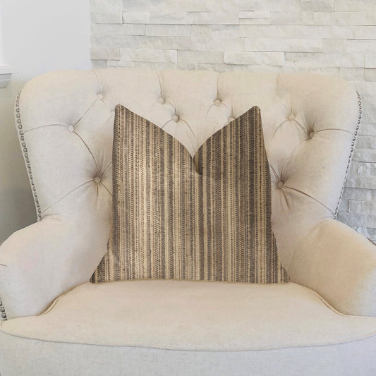 New Hampton Ivory and Beige Luxury Throw Pillow