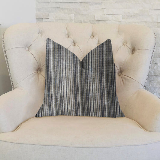 New Hampton Ivory and Blue Luxury Throw Pillow