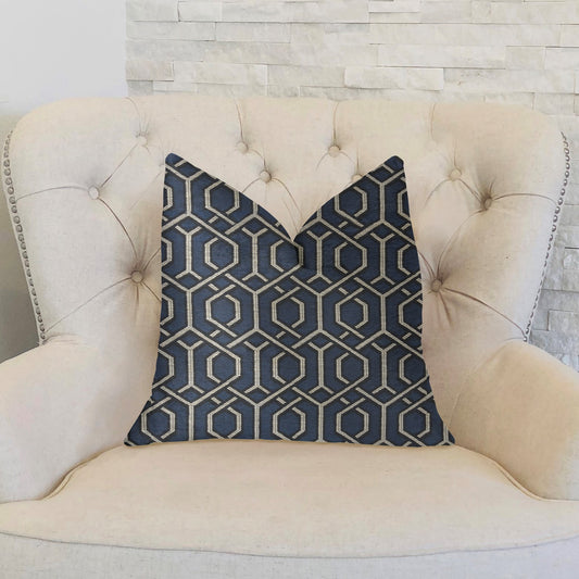 Midnight Padlock Blue, Black and Beige Luxury Throw Pillow